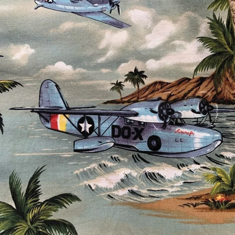 Vintage RJC Shirt Tropical Hawaiian Printed‎ Classic Airplane Green Boxy Camp XL
